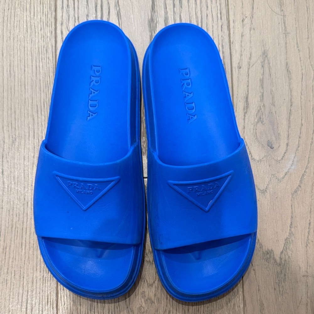 Prada Royal Blue Slide Sandals